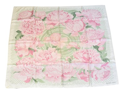 Lot 19 - A Hermès "Les Pivoines" silk scarf by Christiane Vauzelles
