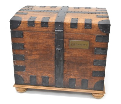 Lot 301 - Late 19th century oak and iron bound silver chest