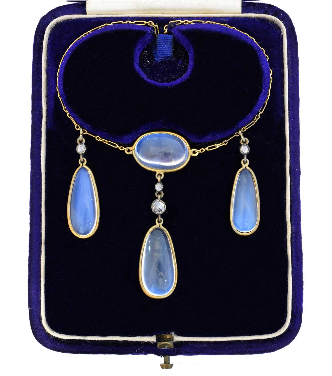 Lot 63 - An early 20th century moonstone and diamond necklace by Mrs Newman