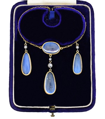 Lot 63 - An early 20th century moonstone and diamond necklace by Mrs Newman