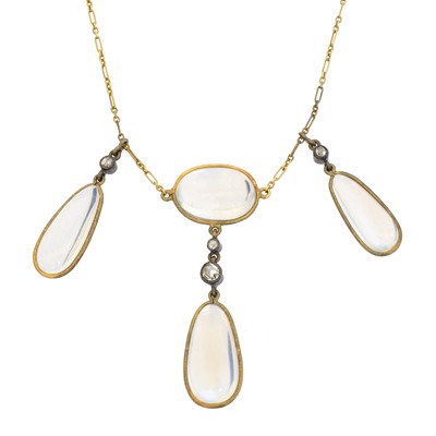 Lot 63 - An early 20th century moonstone and diamond necklace by Mrs Newman