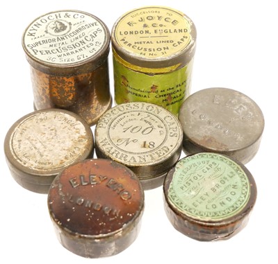 Lot 319 - Seven percussion cap tins, by Joyce, Kynock...
