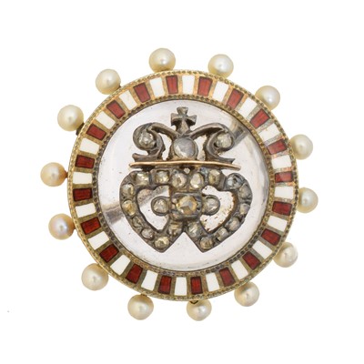 Lot 7 - A Victorian enamel rock crystal and diamond brooch