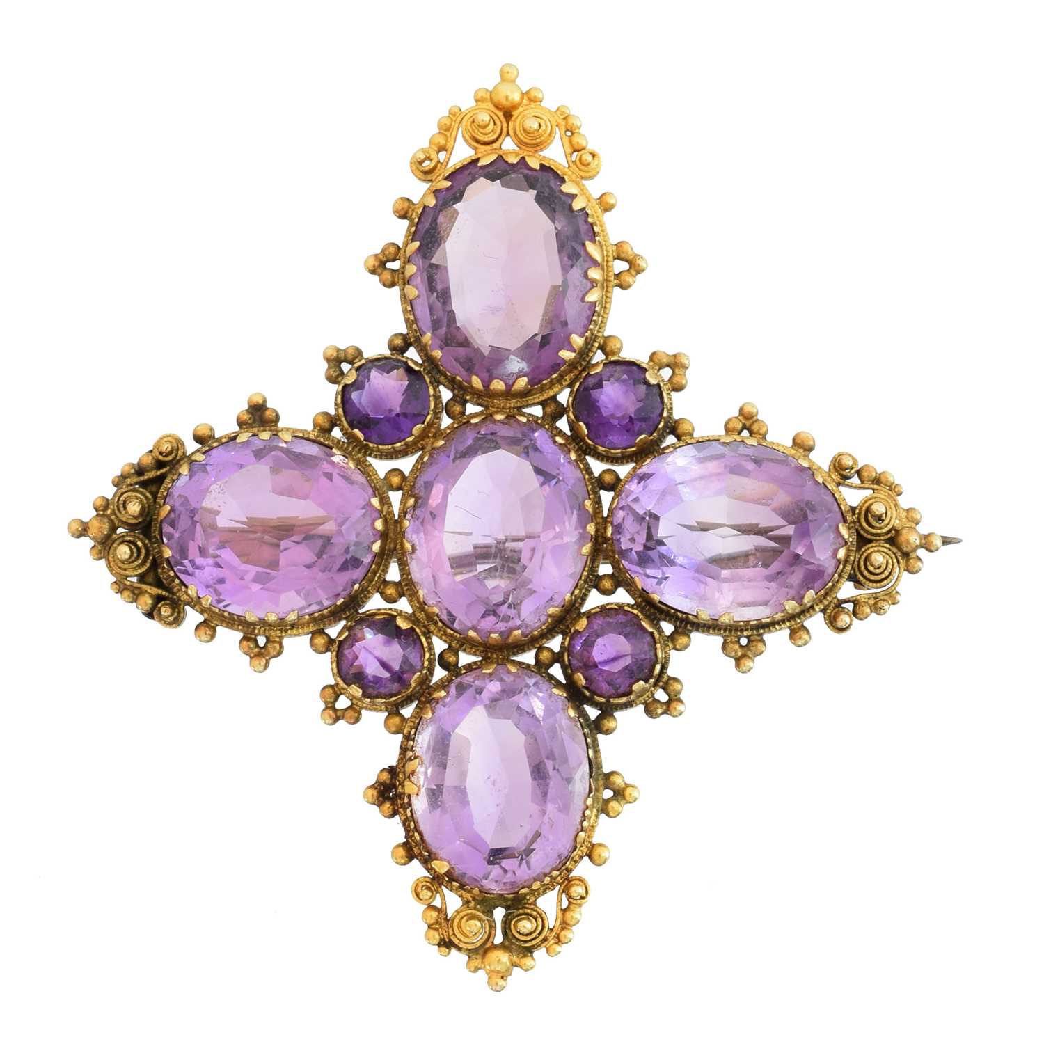 Lot 14 - A 19th century amethyst cross brooch