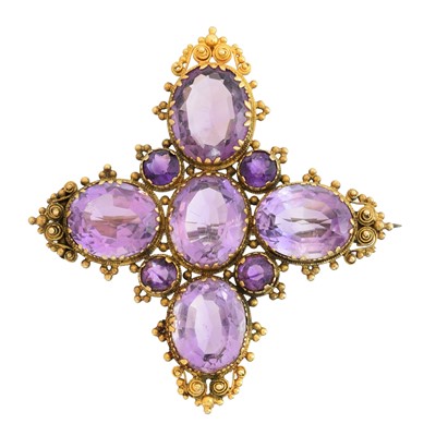 Lot 14 - A 19th century amethyst cross brooch