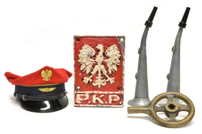 Lot 199 - Polish Railways P.K.P. cast iron locomotive cabside emblem with other railwayana