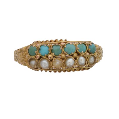 Lot 122 - A late Victorian split pearl and turquoise dress ring.