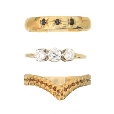 Lot 90 - Three 9ct gold dress rings