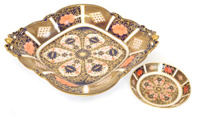 Lot 182 - Royal Crown Derby 1128 Imari twin-handled dish and pin dish