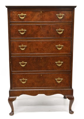 Lot 282 - Reproduction George III style burr walnut chest of drawers