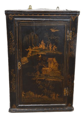 Lot 328 - 18th century black Japanned corner cupboard