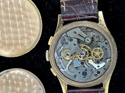 Lot 195 - An 18ct gold Chronographe Suisse manual wind wristwatch