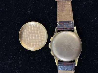 Lot 195 - An 18ct gold Chronographe Suisse manual wind wristwatch