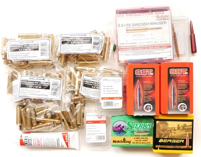 Lot 426 - 6.5mm Swedish reloading dies and components,...