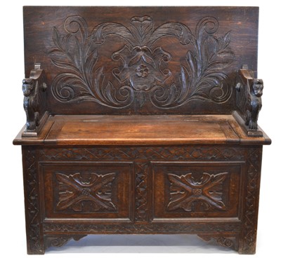 Lot 322 - Victorian Carved Oak Monks Bench