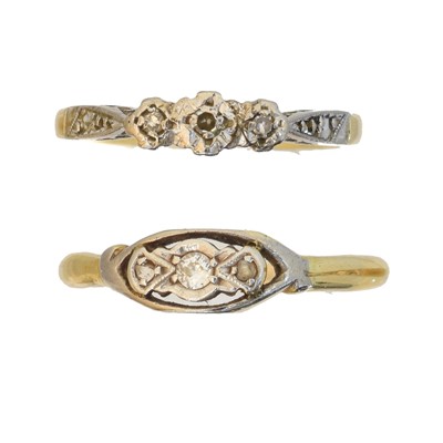 Lot 86 - Two diamond three stone rings