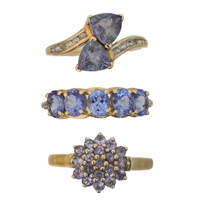 Lot 91 - Three 9ct gold tanzanite dress rings