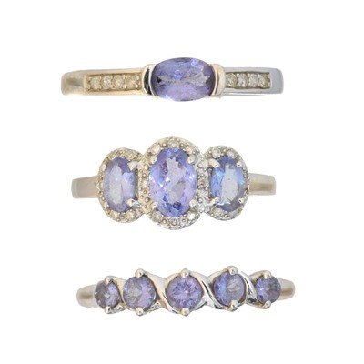 Lot 92 - Three 9ct gold tanzanite dress rings