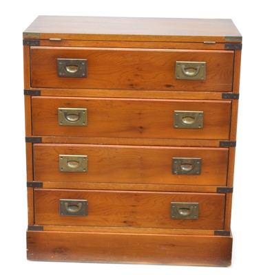 Lot 309 - Modern yew and brass mounted campaign style bachelors chest of drawers