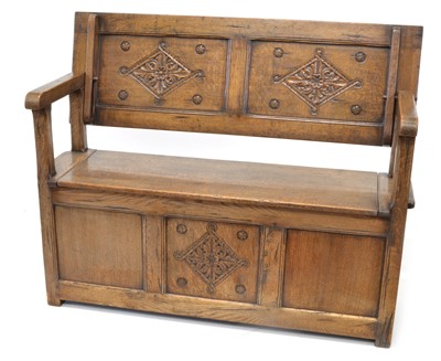 Lot 307 - Early 20th century oak monks bench