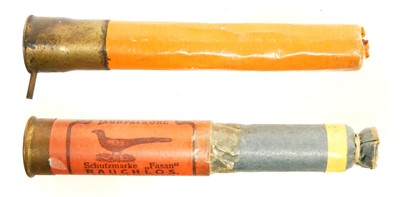 Lot 363 - Two rare pyrotechnic shotgun cartridges. One...