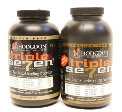 Lot 393 - Hodgdon Tripple 7 FFG , two sealed 1lb tubs....