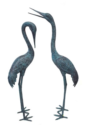 Lot 452 - Large and Impressive Pair of Patinated Bronze Storks