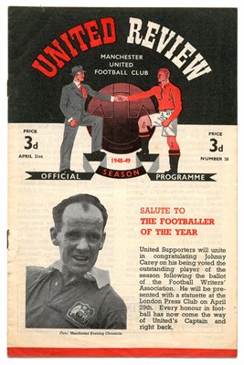 Lot 12 - Manchester United Six Home Football Programmes from the 1948-1949 Season