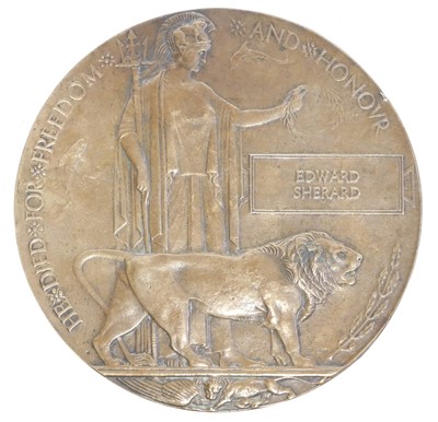 Lot 283 - WWI Memorial plaque for Edward Sherard