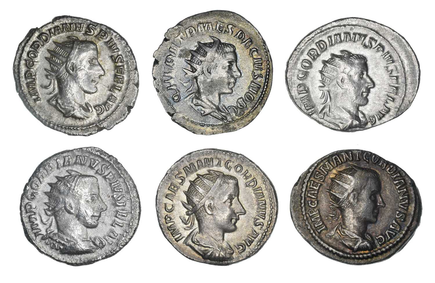 Lot 3 - Gordian III (238-244AD) and a Herennius Etruscus (251AD) silver Antoninianii (6).