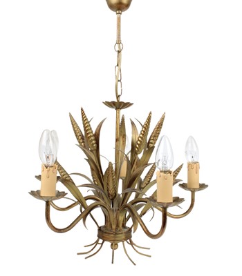 Lot 306 - Mid 20th Century Gilt Metal Toleware Five-Branch Chandelier