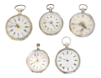 Lot 276 - Five silver fob watches