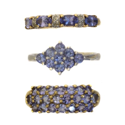 Lot 93 - Three 9ct gold tanzanite dress rings