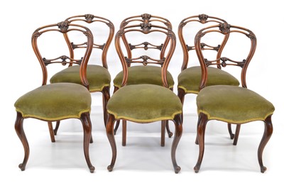 Lot 377 - Six Victorian Walnut Balloon Back Single Dining Chairs