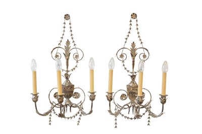 Lot 309 - Pair of Neoclassical Adam Style Toleware Sconces by Richard Taylor