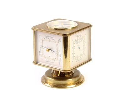 Lot 254 - Mid 20th Century Angelus Brass Cube Desk Clock or Weather Station