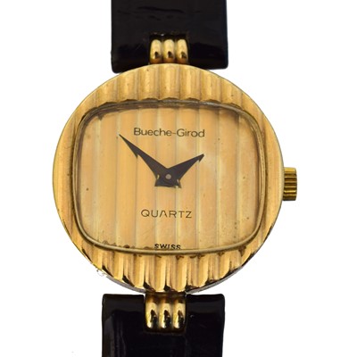 Lot 181 - A 9ct gold Bueche Girod quartz wristwatch.