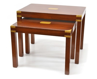Lot 392 - Kennedy Military Campaign Style Mahogany and Brass Mounted Nest of Two Tables