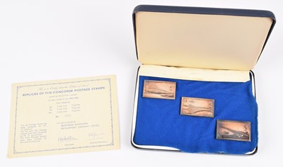 Lot 64 - Cased Replicas of the Concorde Postage Stamps, struck in silver.