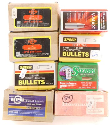 Lot 619 - Eight part sets of 7mm FMJ bullets.