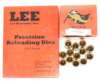 Lot 589 - .577 Snider dies and cases, to include a Lee...