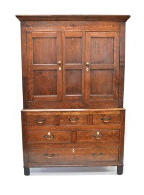 Lot 344 - George III Oak and Mahogany Inlaid Housekeepers or Livery Cupboard