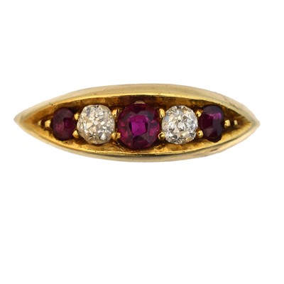 Lot 103 - A late Victorian 18ct gold ruby and diamond five stone ring.