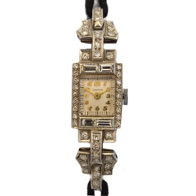 Lot 184 - An Art Deco diamond manual wind cocktail watch by Croton.