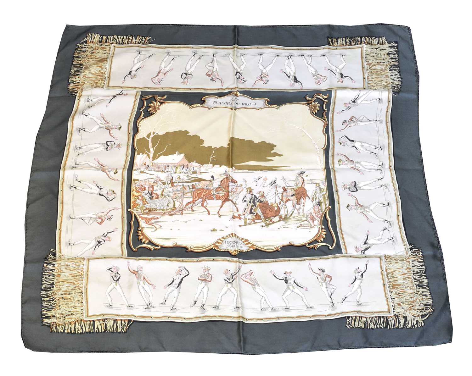 Lot 173 - A Hermès 'Les Plaisirs Du Froid' silk scarf by  Hugo Grygkar