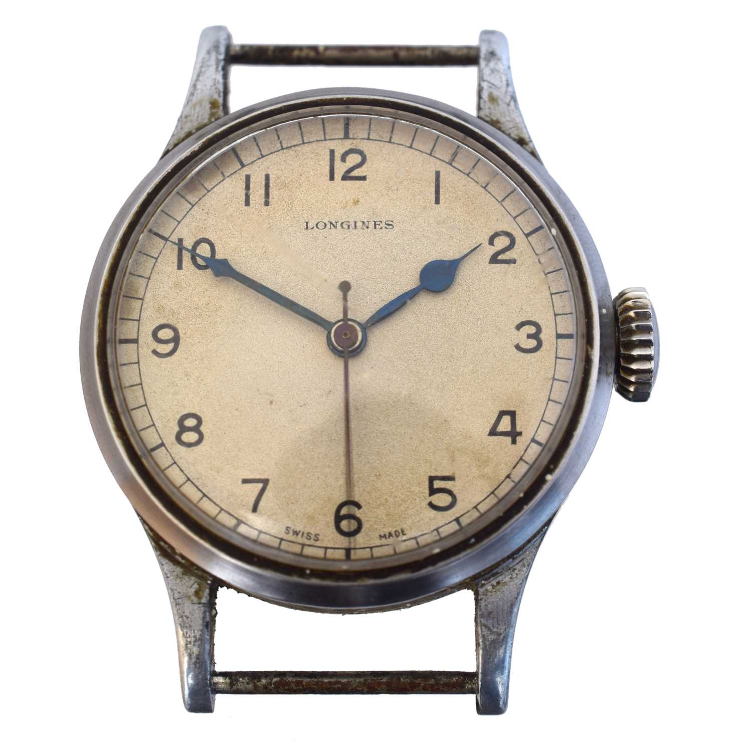 Lot 188 - A WWII Longines Air Ministry pilot's manual wind military wristwatch.