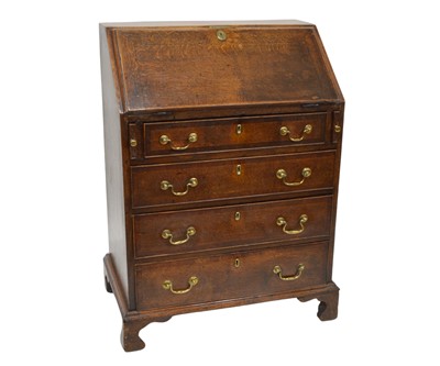 Lot 369 - George III Oak and Mahogany Banded Bureau of Small Proportions