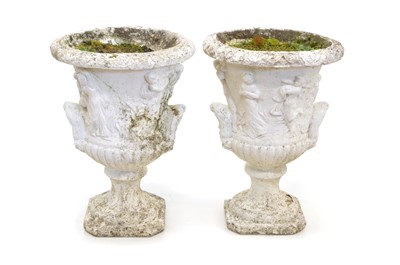 Lot 392 - Pair of Painted Concrete Pedestal Urns