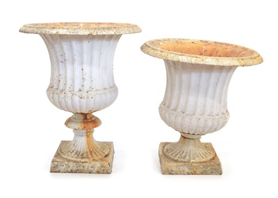 Lot 457 - Two Painted Cast Iron Campana Shaped Garden Urns