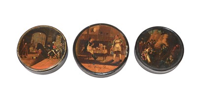 Lot 281 - Three 19th Century Papier Mache Circular Snuff Boxes